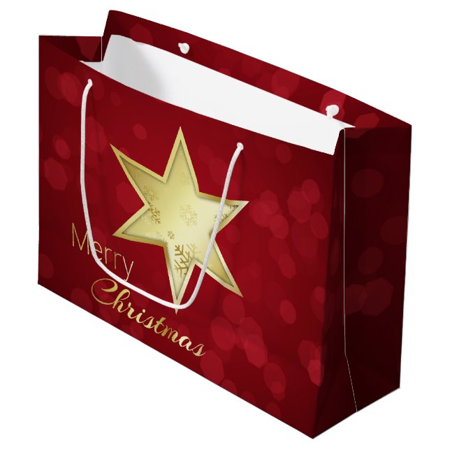 Bolsa De Regalo Grande Navidades dorados Estrella Red Bokeh (Angulo Anverso)