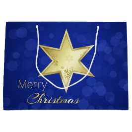 Bolsa De Regalo Grande Navidades dorados Star Blue Bokeh