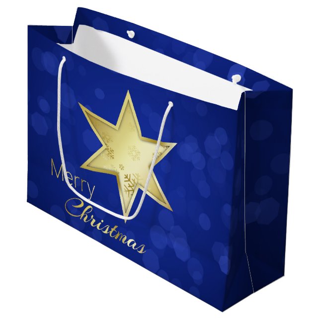 Bolsa De Regalo Grande Navidades dorados Star Blue Bokeh (Angulo Anverso)