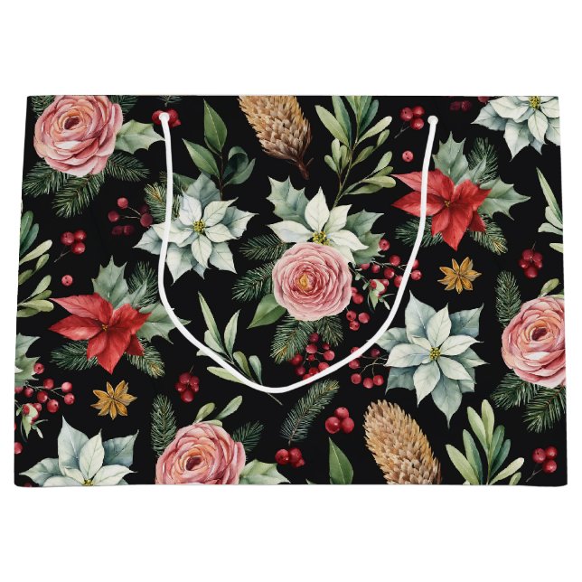 Bolsa De Regalo Grande Navidades elegantes y oscuros de flores (Anverso)