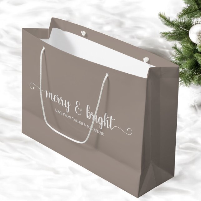 Bolsa De Regalo Grande Navidades Feliz y Brillante Personalizado (merry and bright Christmas gift bags from Ricaso. Add your own text, Available in other colors)