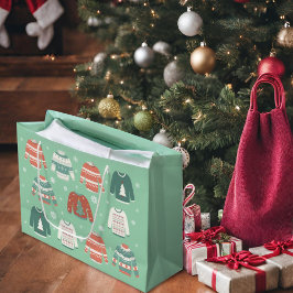 Bolsa De Regalo Grande Navidades feos verdes sudaderos y copos de nieve