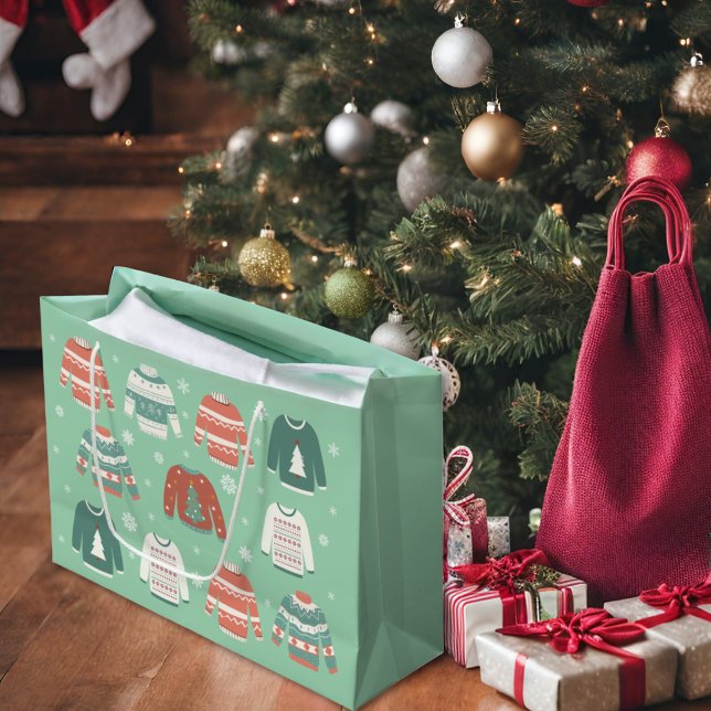 Bolsa De Regalo Grande Navidades feos verdes sudaderos y copos de nieve (Subido por el creador)
