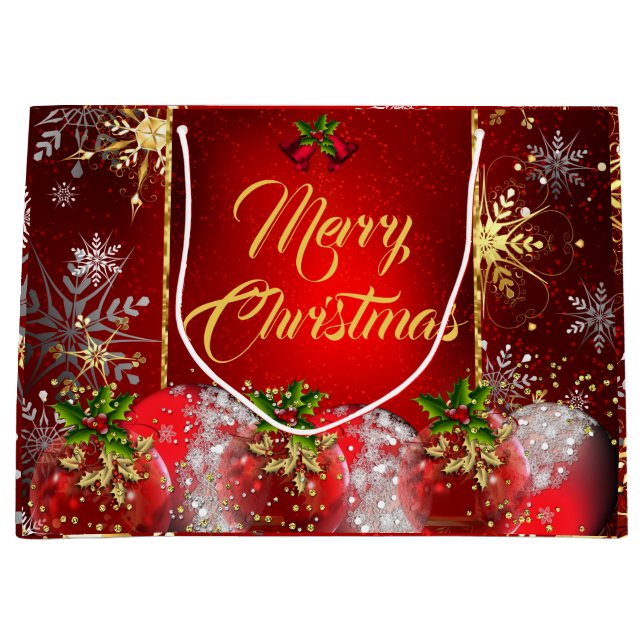 Bolsa De Regalo Grande Navidades Fiesta de la Fiesta del Oro Rojo Baubles (Anverso)