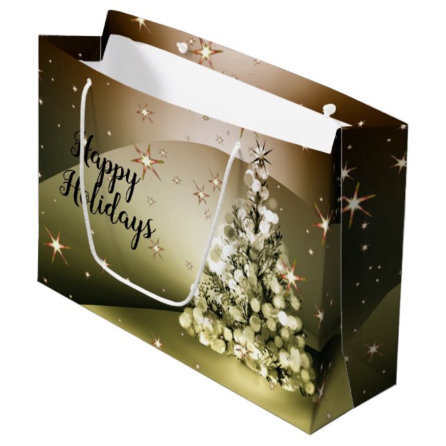 Bolsa De Regalo Grande Navidades Fiesta Golden Tree Shiny Sparkle Stars (Angulo Anverso)