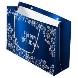 Bolsa De Regalo Grande Navidades Fiesta White Snowflakes Navy Blue