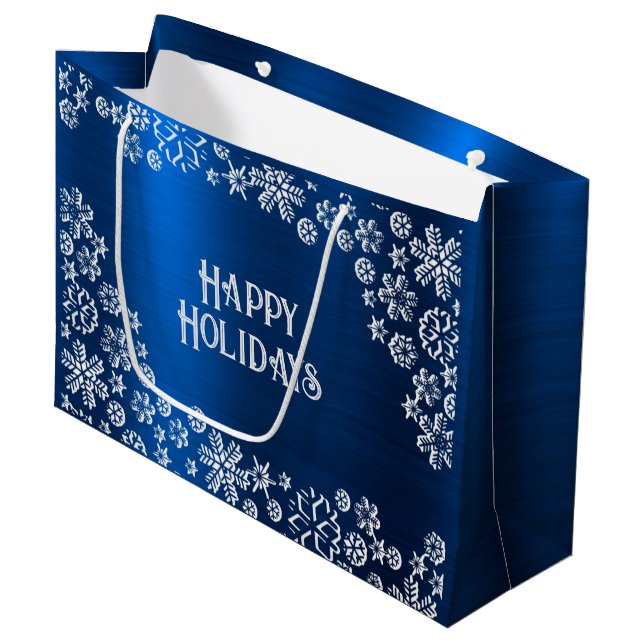 Bolsa De Regalo Grande Navidades Fiesta White Snowflakes Navy Blue (Angulo Anverso)