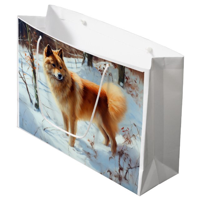 Bolsa De Regalo Grande Navidades finlandeses de spitz Let It Snow (Angulo Anverso)