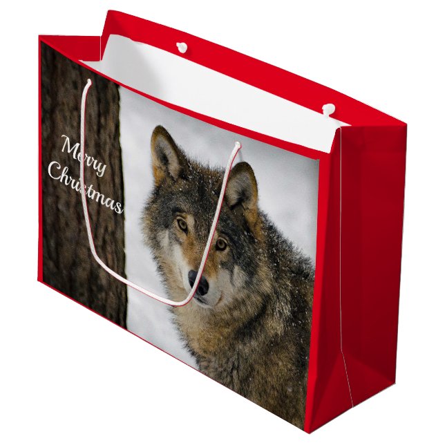 Bolsa De Regalo Grande Navidades fotográficos Wolf Snow Tree (Angulo Anverso)
