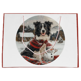 Bolsa De Regalo Grande Navidades Fronteriza Perro de Collie Snowman