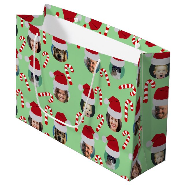 Bolsa De Regalo Grande Navidades Funny Family Photo Santa Hats (Angulo Anverso)