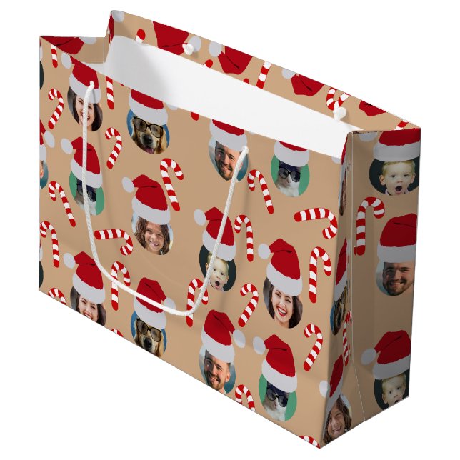 Bolsa De Regalo Grande Navidades Funny Family Photo Santa Hats Kraft (Angulo Anverso)