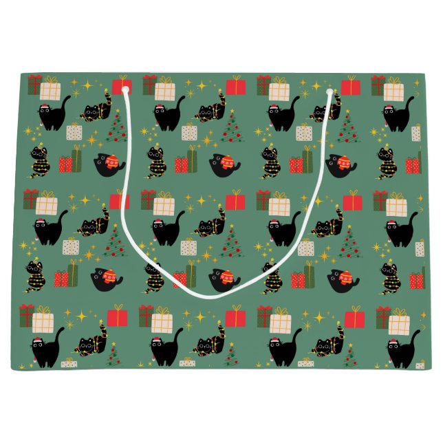 Bolsa De Regalo Grande Navidades Gatos Negros (Anverso)