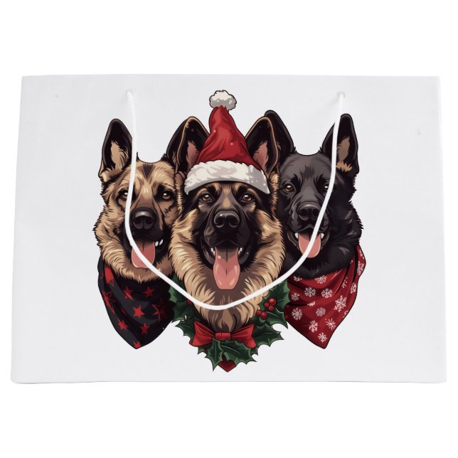 Bolsa De Regalo Grande Navidades German Shepherd Dogs (Anverso)