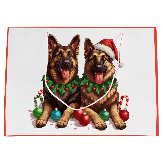 Bolsa De Regalo Grande Navidades German Shepherd Dogs (Anverso)
