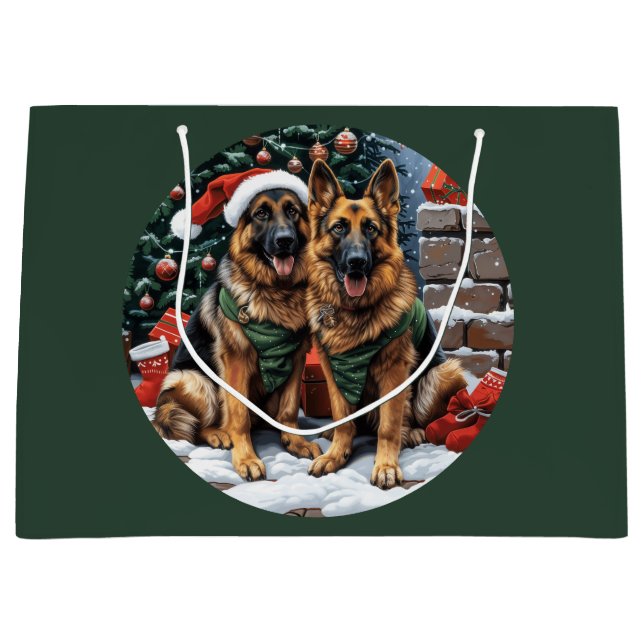 Bolsa De Regalo Grande Navidades German Shepherd Dogs (Anverso)