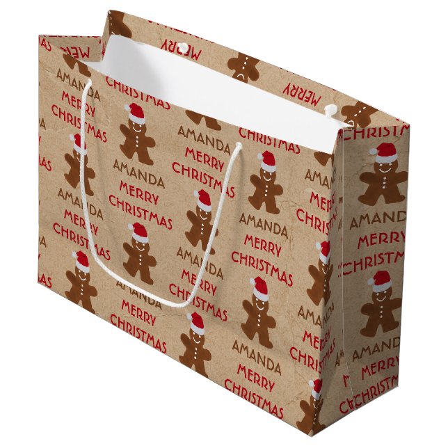 Bolsa De Regalo Grande Navidades Gingerbread Man Cookies Nombre personali (Angulo Anverso)