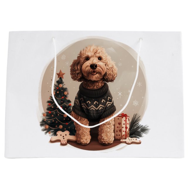 Bolsa De Regalo Grande Navidades Goldendoodle Puppy Dogs (Anverso)