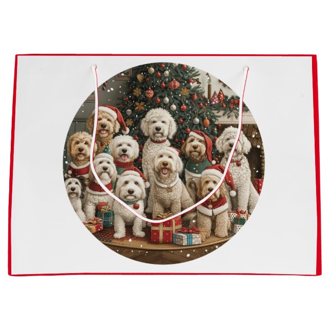Bolsa De Regalo Grande Navidades Goldendoodle Puppy Dogs (Anverso)