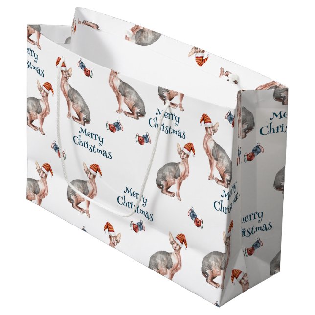 Bolsa De Regalo Grande Navidades Gorras del gato Sphynx Hairless Cat Sant (Angulo Anverso)