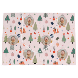 Bolsa De Regalo Grande Navidades graciosos rosados modernos