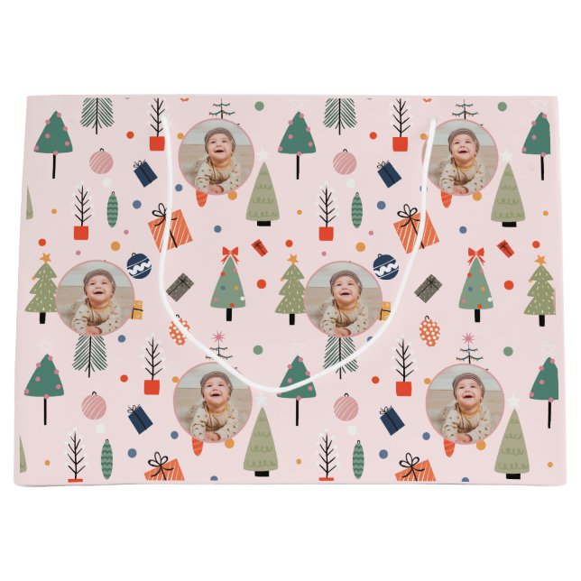 Bolsa De Regalo Grande Navidades graciosos rosados modernos (Anverso)