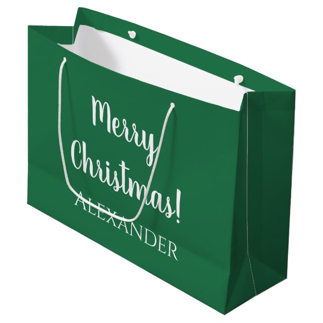 Bolsa De Regalo Grande Navidades Green Merry Christmas Personalizado (Angulo Anverso)