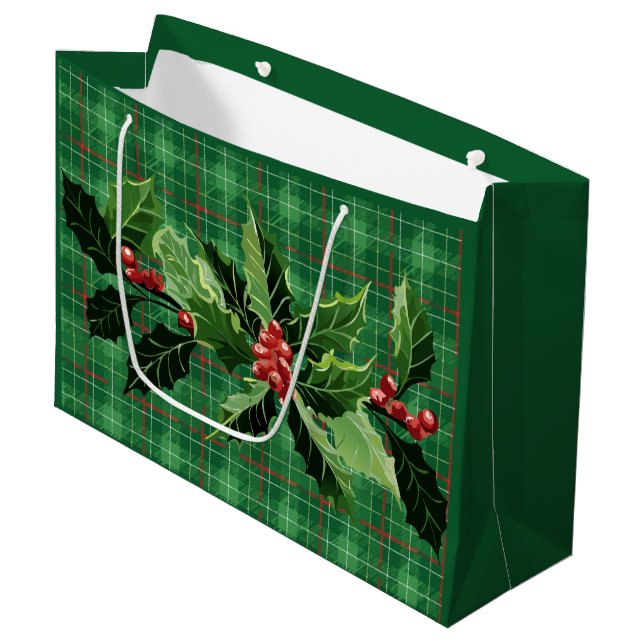 Bolsa De Regalo Grande Navidades Green Plaid con Wreath (Angulo Anverso)