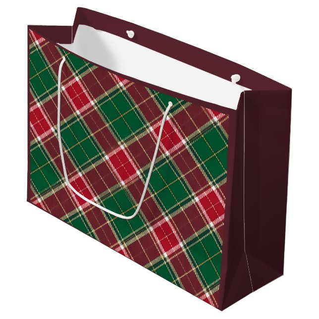 Bolsa De Regalo Grande Navidades Green y Burgundy Plaid (Angulo Anverso)
