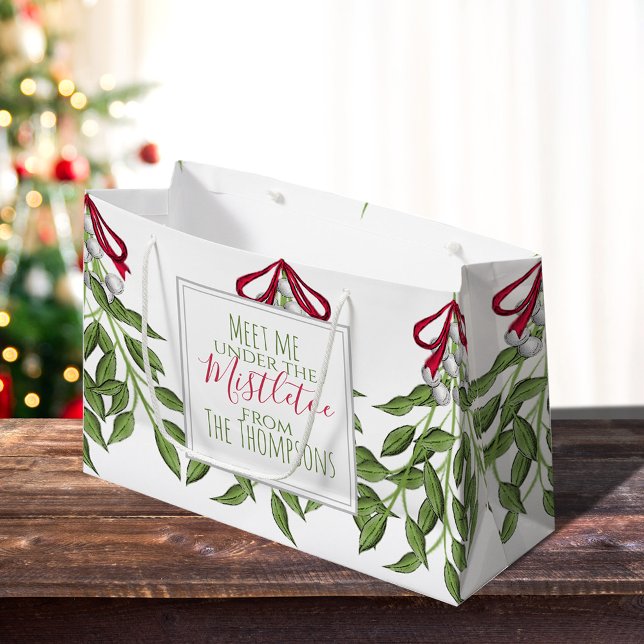 Bolsa De Regalo Grande Navidades Holiday Mistletoe Merry Whimsical Cute (Christmas Merry Mistletoe holiday large gift bag with whimsy typography.)