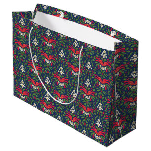 BOLSA DE REGALO GRANDE NAVIDADES HOLLY LEAVES Y BERRIES CON BOW ROJO