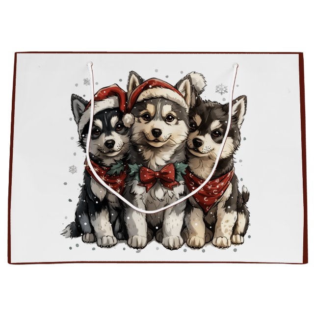 Bolsa De Regalo Grande Navidades Husky Dogs (Anverso)