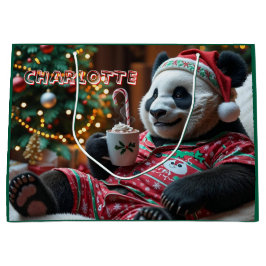 Bolsa De Regalo Grande Navidades íntimos Panda en pijamas personalizados