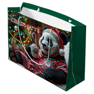 Bolsa De Regalo Grande Navidades íntimos Panda en pijamas personalizados