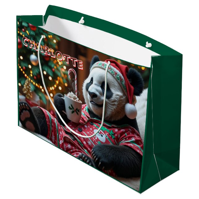 Bolsa De Regalo Grande Navidades íntimos Panda en pijamas personalizados (Angulo reverso)
