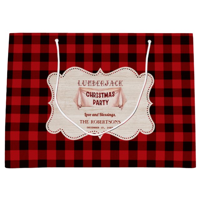 Bolsa De Regalo Grande Navidades Lumberjack Fiesta Red Buffalo Wood (Anverso)