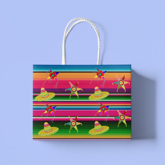 Bolsa De Regalo Grande Navidades mexicanos de Serape Blanket strips (Subido por el creador)