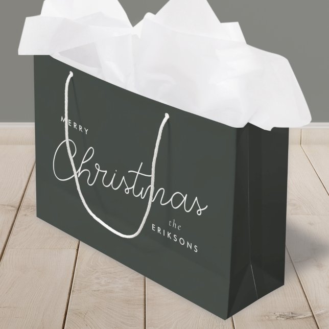 Bolsa De Regalo Grande Navidades modernos de moda | Dusky verde oscuro (Contemporary holiday gift bag designed for custom, simple, and modern festive wrapping)