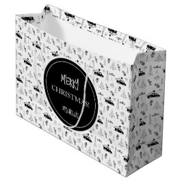 Bolsa De Regalo Grande Navidades modernos: negro y blanco personalizado
