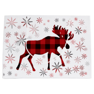 Bolsa De Regalo Grande Navidades Moose platillos rojos copos de nieve