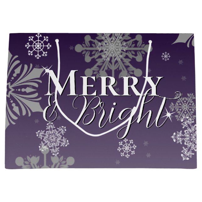 Bolsa De Regalo Grande Navidades morado y brillante de copos de nieve (Anverso)