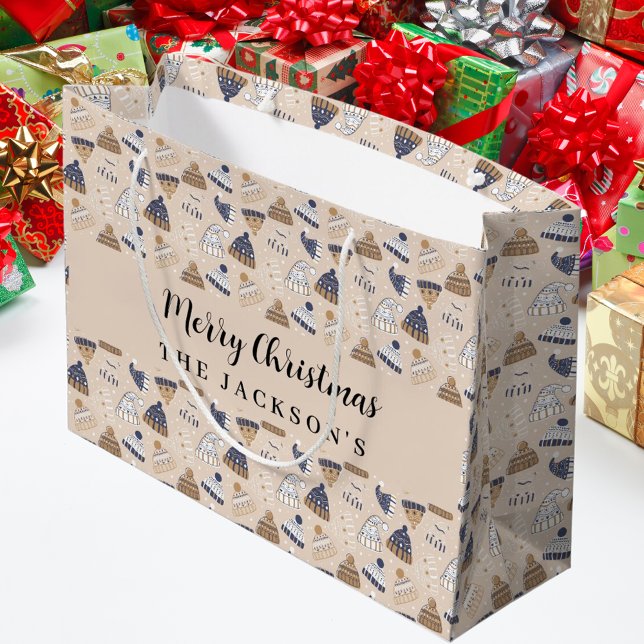 Bolsa De Regalo Grande Navidades nórdicos de punto azul beige (Subido por el creador)