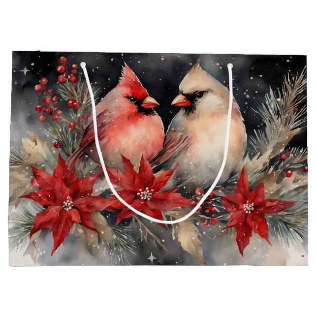 Bolsa De Regalo Grande Navidades - Pareja sorprendente de cardenales (Reverso)