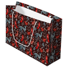 Bolsa De Regalo Grande Navidades Patrón Nórdico Deer, Conejo, Aves Rojas