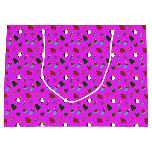 Bolsa De Regalo Grande Navidades pequeños rosados (Anverso)