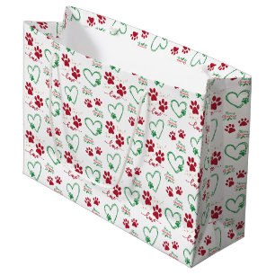 Bolsa De Regalo Grande Navidades PERROS PAW IMPRESIONES y LOVE HEARTS Fes
