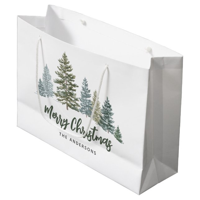 Bolsa De Regalo Grande Navidades personalizados de pino rústico (Angulo Anverso)
