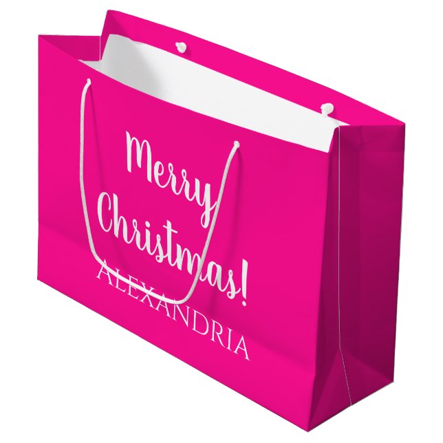 Bolsa De Regalo Grande Navidades Personalizados Feliz Navidad Rosa Calien (Angulo Anverso)