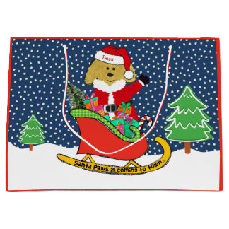 Bolsa De Regalo Grande Navidades personalizados GoldenDoodle Santa Sleigh