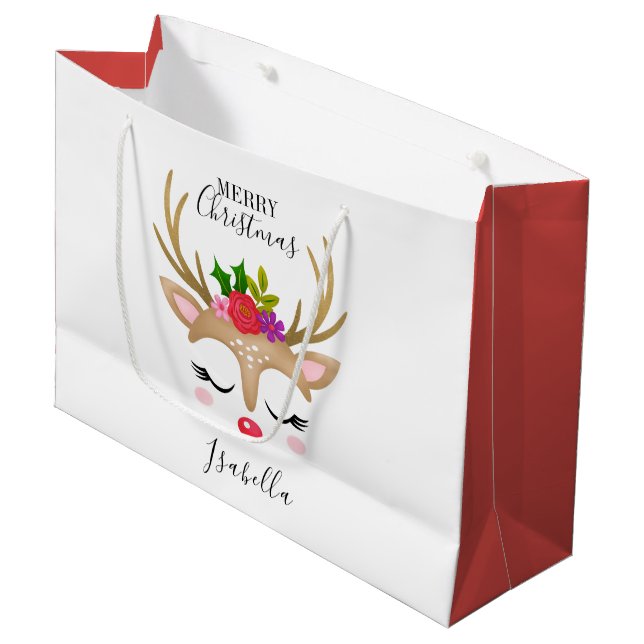 Bolsa De Regalo Grande Navidades personalizados para renos de vacaciones  (Angulo Anverso)